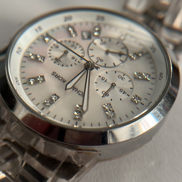 MICHAEL KORS MK-5235 Chronograph Quartz White Mother of Pearl Dial Lucite Watch - Picture 4 of 16